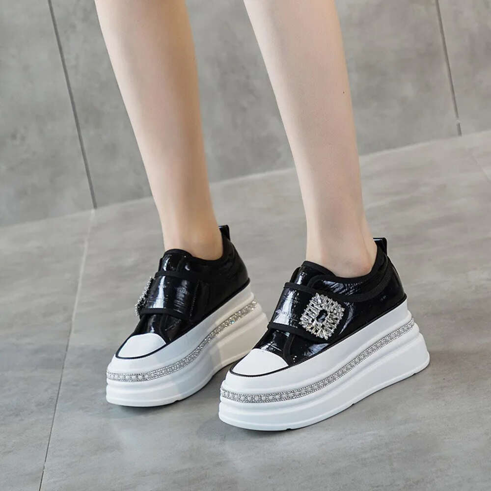 Cm Crystal High Top Women Genuine Leather Platform Wedge Hidden Heel Hook Spring Autumn Bling Shoes Sneakers Ankle Boots Ddmydog
