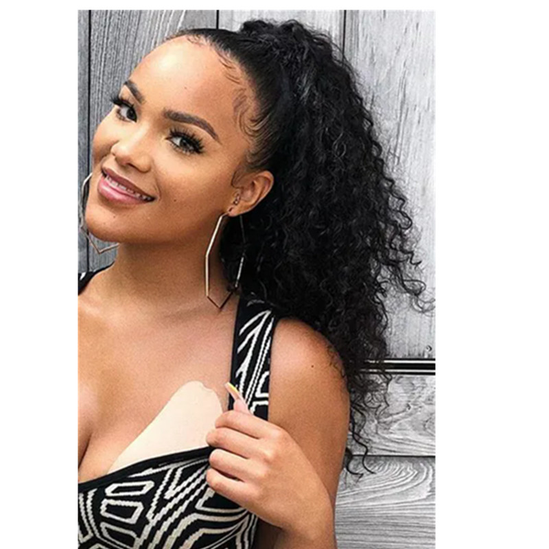 water Wave curly drawstring Ponytail Human Hair Extensions wraps full natural can be braided pony tail hairpiece Remy Hair Ponytails Clip ins 140g 4co