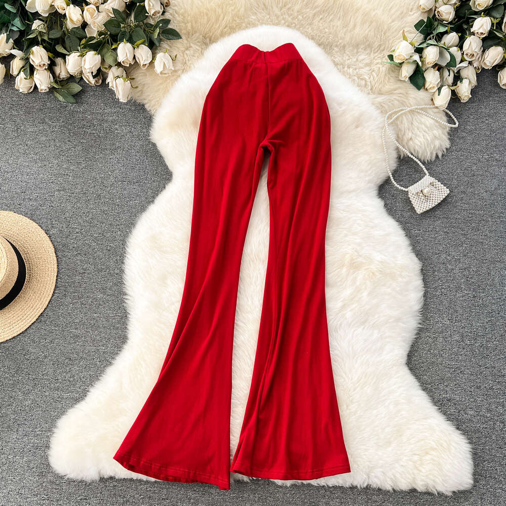 Spicy Girl Wearing Design Sense Tie Up Waist Slimming Slim Fit Bag Hip Long Flare Pants Sexy Yoga Pants