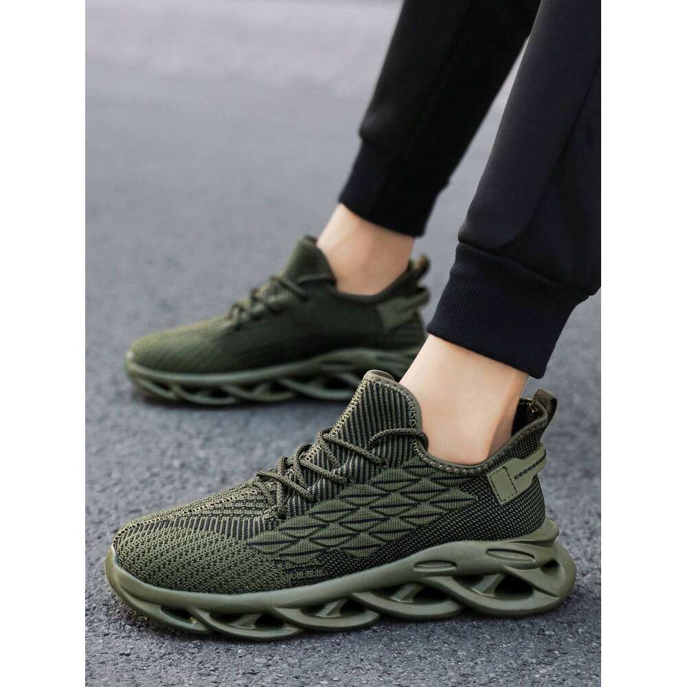 Khaki Men Fashionable Color Breathable Mesh Thick Soled Sports Casual With Front Tie Light And Comfortable Running Shoes Ddmysaturn