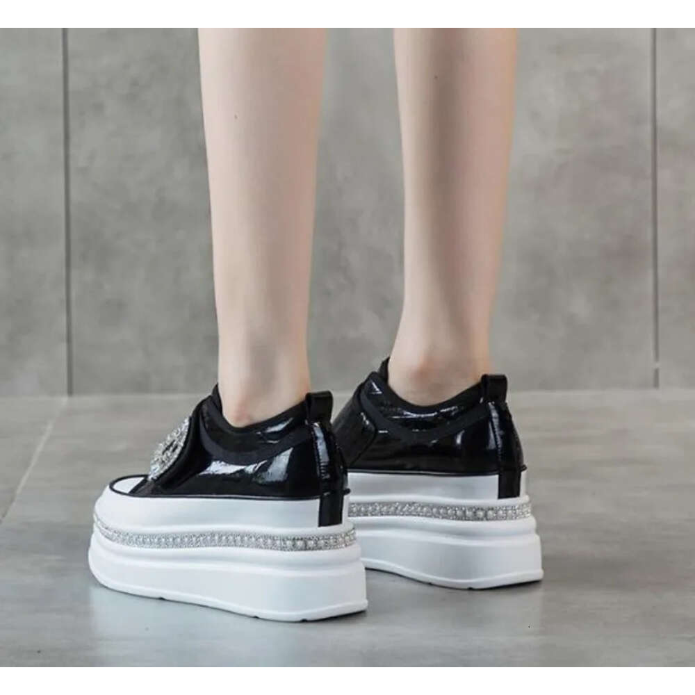 Cm Crystal High Top Women Genuine Leather Platform Wedge Hidden Heel Hook Spring Autumn Bling Shoes Sneakers Ankle Boots Ddmydog