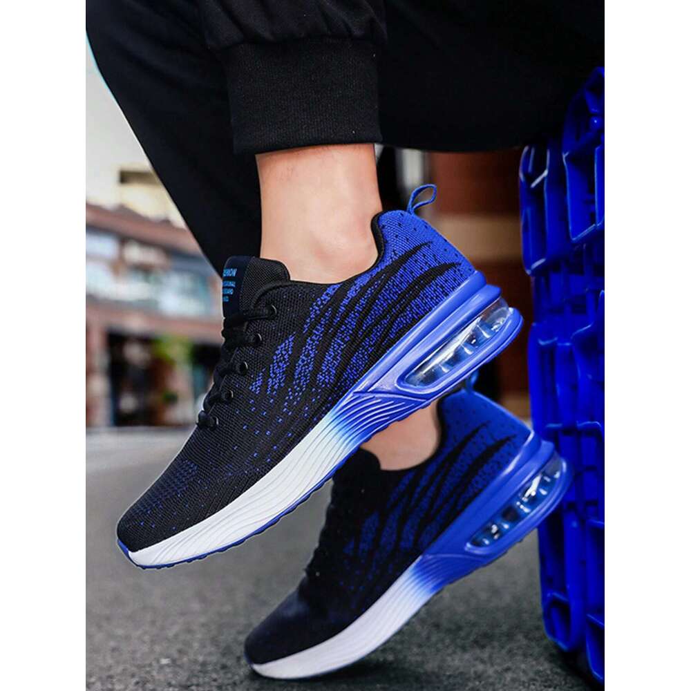 Blocking Men Color Gradient Knit Lace Up Air Cushion Sneakers Comfortable Breathable And Shock Absorbing Running Shoes Suitable For Outdoor Sports Ddm
