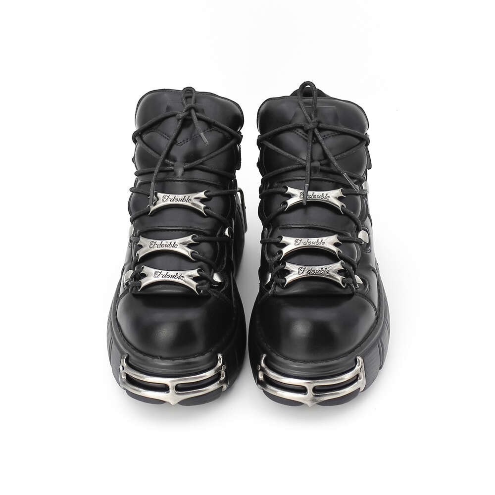 New 2023 NEW Punk Style Women Lace-Up Heel Height 6Cm Platform Shoes Gothic Ankle Rock Boots Metal Decor Woman Sneakers 36-45