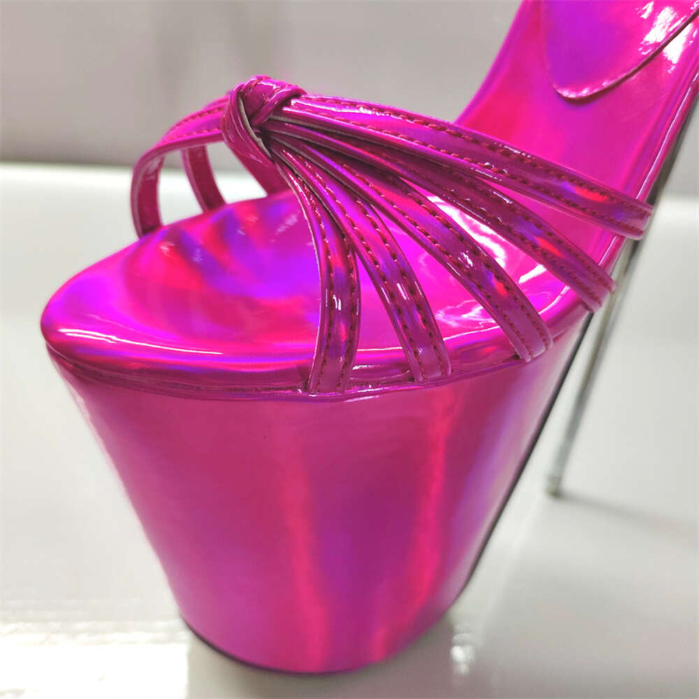 Sexy Women Sandals Summer 22Cm Stilettos Fetish Strippers Dance Shoes Platform Extreme High Heels Sier Pink Shoe