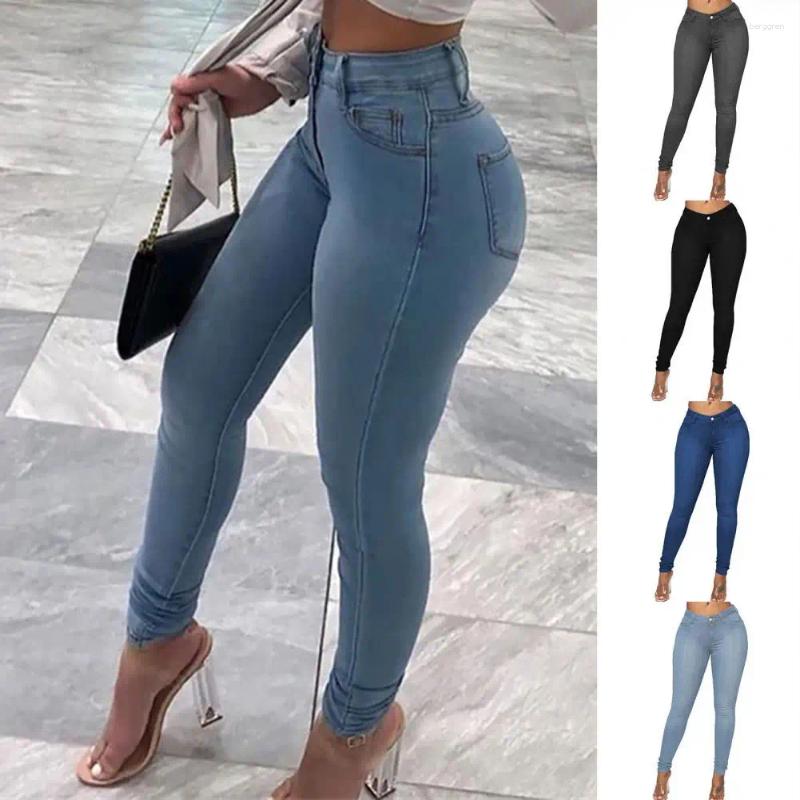 Womens Jeans Solid Color High Elastic Women Retro Button Zipper Pencil Pants Butt-lifting Mid Waist Denim Trousers Female Clothing Z260313