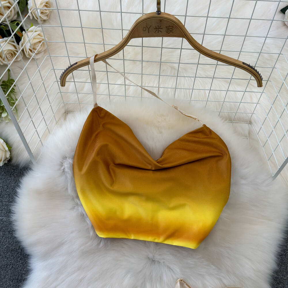 Fashionable set for women pile up collar strapless camisole two-piece high waisted gradient color wrapped hip skirt summer