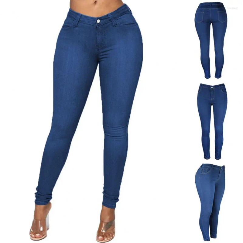 Womens Jeans Solid Color High Elastic Women Retro Button Zipper Pencil Pants Butt-lifting Mid Waist Denim Trousers Female Clothing Z260313