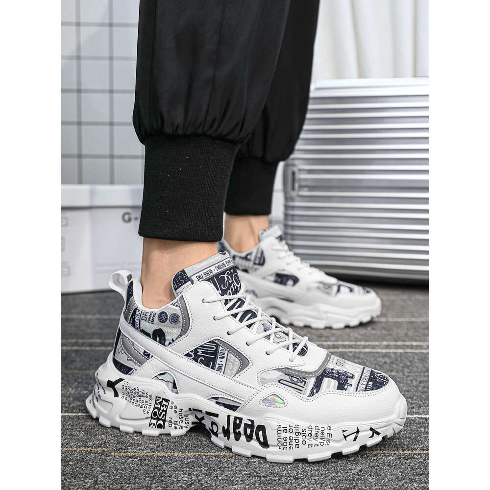 Ddmyoutdoor Sporty For Men Letter Graphic Lace Up Front Chunky Sneakers
