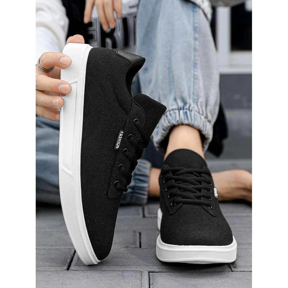 S Fashionable Men Breathable Canvas Shoes Minimalist Design Solid Color Flat Heels Ddmysaturn