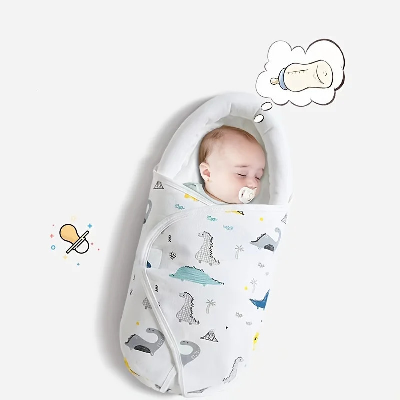 born Baby Swaddle Blanket with Cartoon Pattern Infant Sleep Wrap Head Protection Function Nursery Bag 240603
