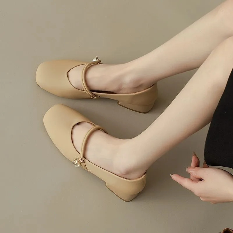 Womens Pumps Square Toe Mary Jane Shoes Simple Elegant Female Dress Shoes Autumn Soft Sole Casual Ladies Single Shoes 240606