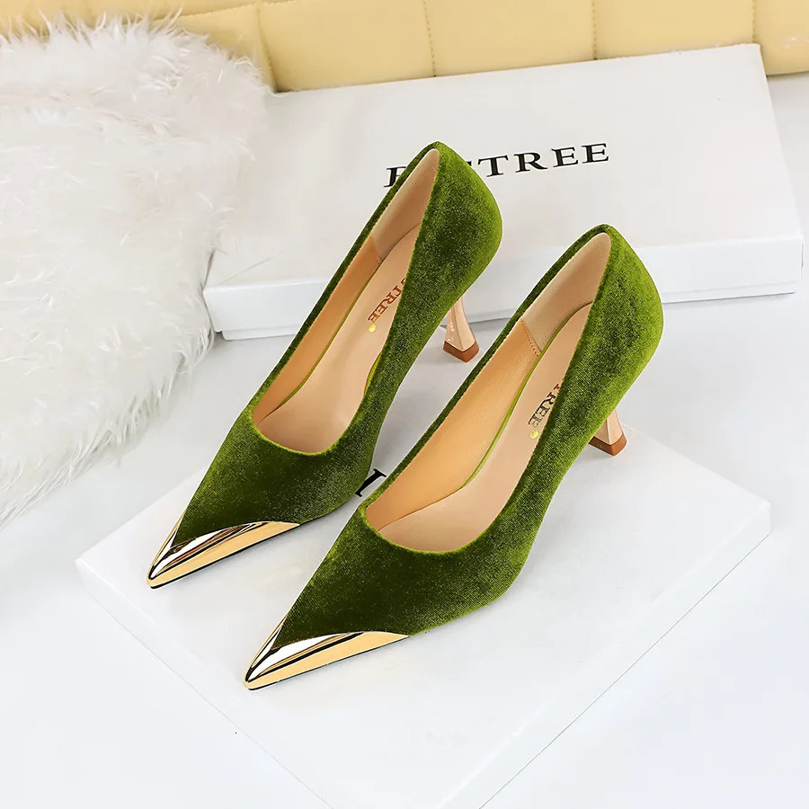 Womens metal shoes slide on casual high heels all matching points pump sandals womens shallow lace slide on club comfort S 240606