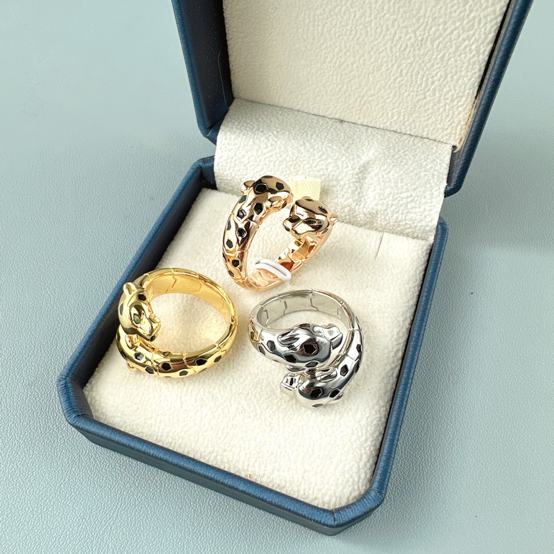 Collection Designer Style Open Ring Women Lady Plated Gold Color Green 1 Eyes Black Spots Double Leopard Heads High Quality Jewelry