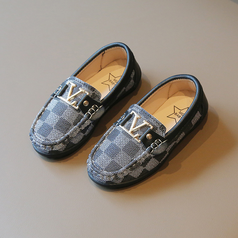Children Peas Boys PU British Wind leather Child loafers Soft bottom White toddler Casual shoes black white Size 21-30