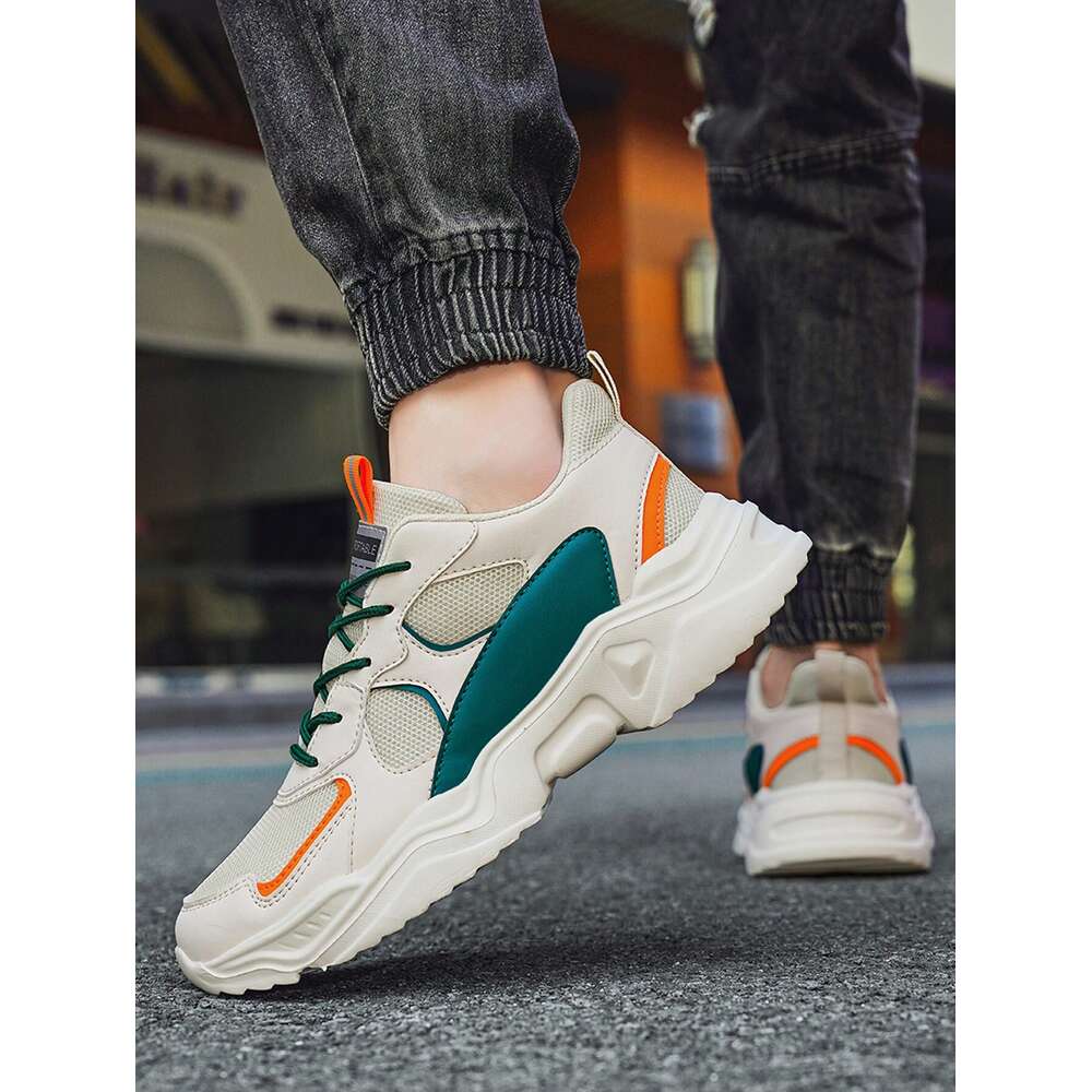 Ddmysports Men Color Block Letter Patch Decor Lace Up Sneakers Sporty Outdoor Chunky OUTDOOR
