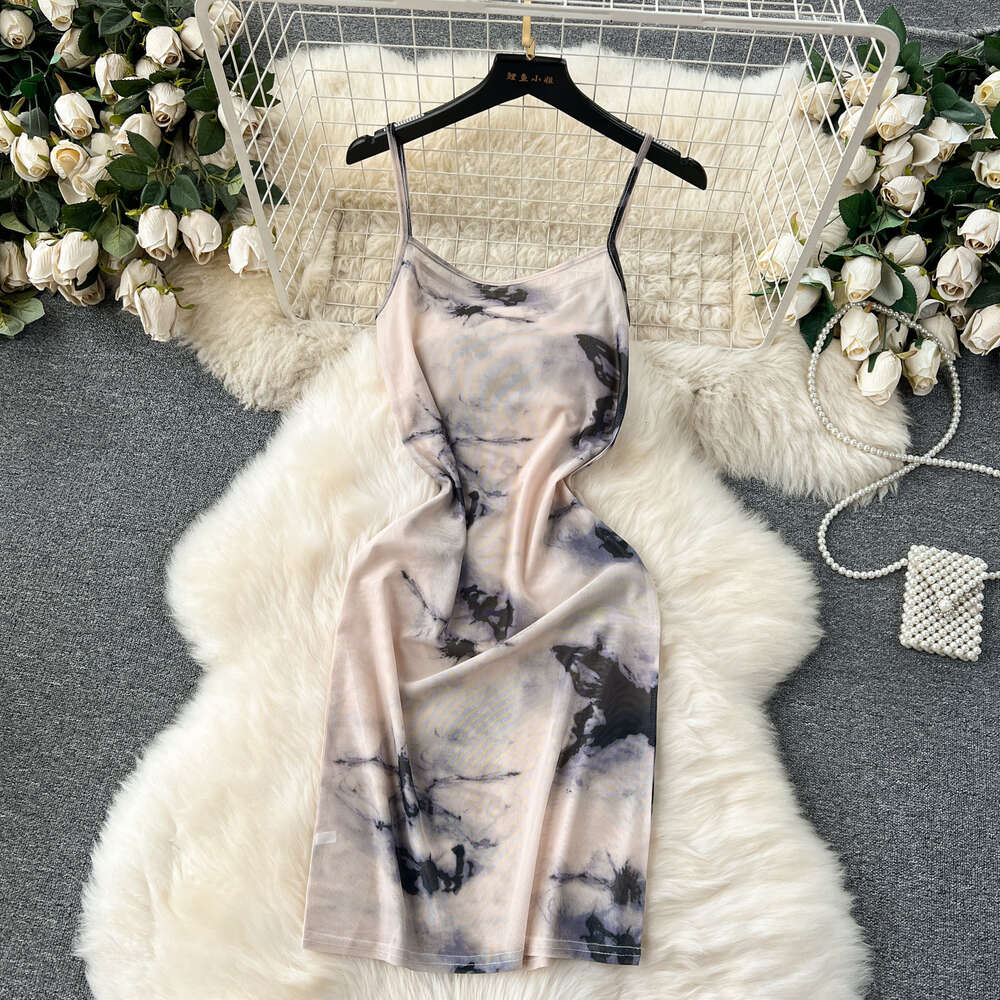 Elegant and sophisticated French style Western style suspender wrap hip skirt two-piece set for womens sexy lace up slim fit mesh dress