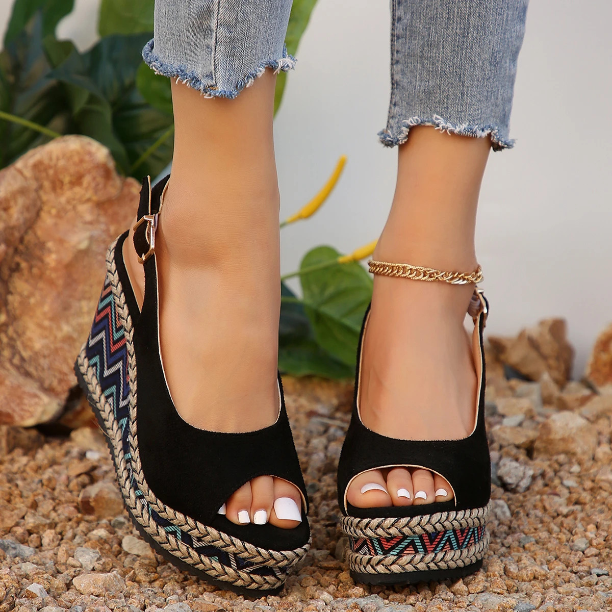 Peep Toe Wedge Heel Sandals for Women Summer Fashion Chunky Platform Sandalias Mujer Thick Bottom Espadrille Shoes Woman 240528