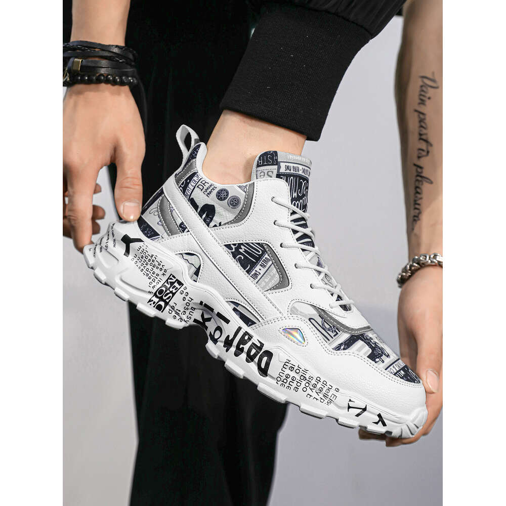 Ddmyoutdoor Sporty For Men Letter Graphic Lace Up Front Chunky Sneakers