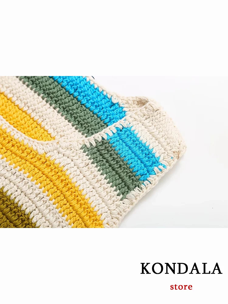 KONDALA Chic Sexy Sweet Rainbow Striped Women Knit Suit Fashion Summer Sleeveless Short Vest Crop Top Beach Lace Shorts 2409