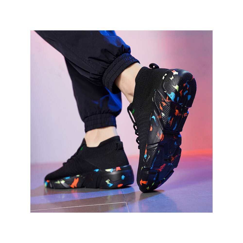 Random Letter Men Graphic Lace Up Front Sneakers Sporty Outdoor Fabric Running Shoes Ddmysaturn