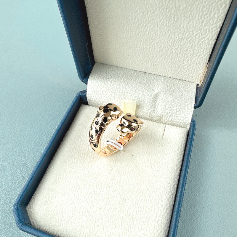 Collection Designer Style Open Ring Women Lady Plated Gold Color Green 1 Eyes Black Spots Double Leopard Heads High Quality Jewelry