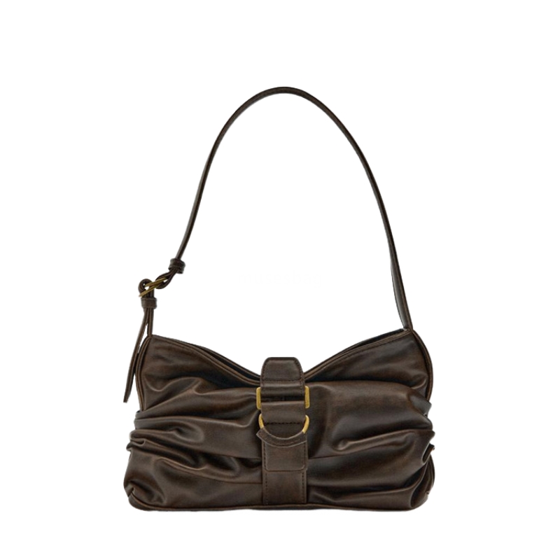 New brown buckle decoration shoulder bag casual and fashionable underarm bag high-end PU handbag high-end niche crossbody bag