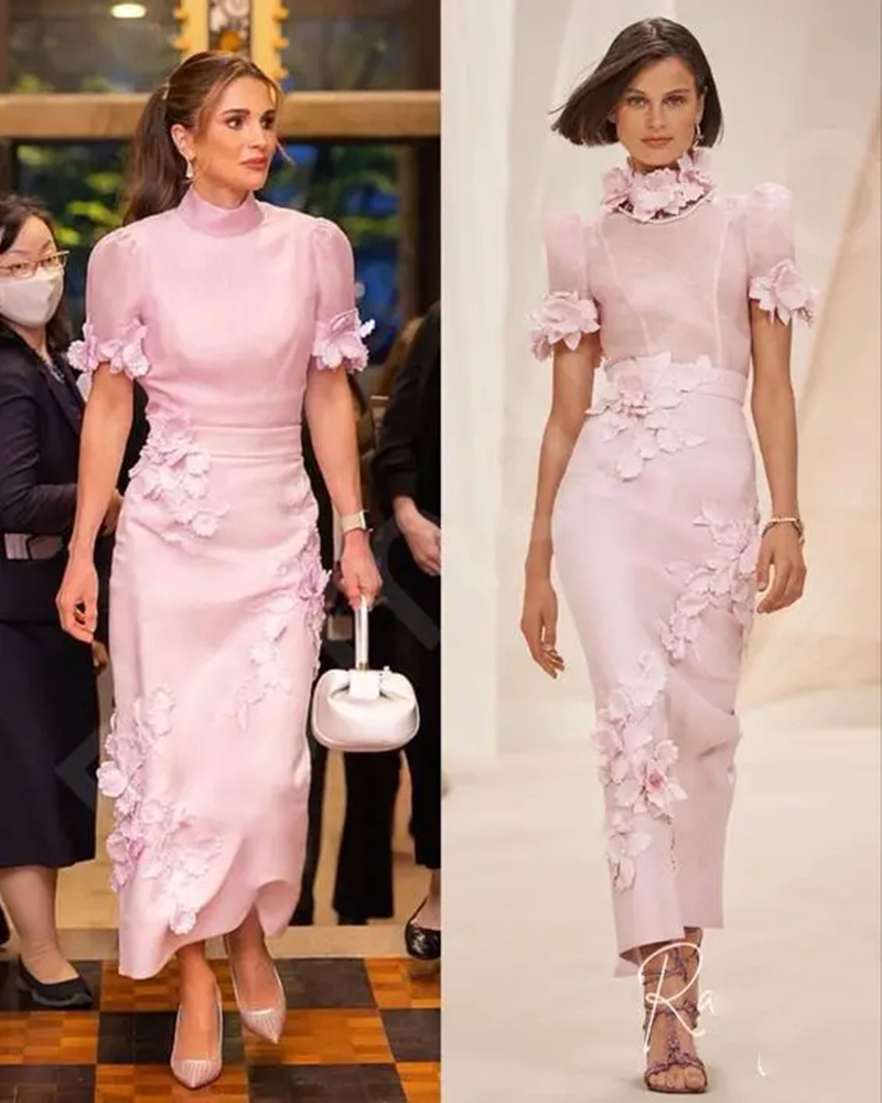Elegant Pink Mother of the Bride Dresses 3D Floral Appliques High Neck Ankle Length Formal Event Gowns Celebrations Memorable Wedding Guest Party Dres