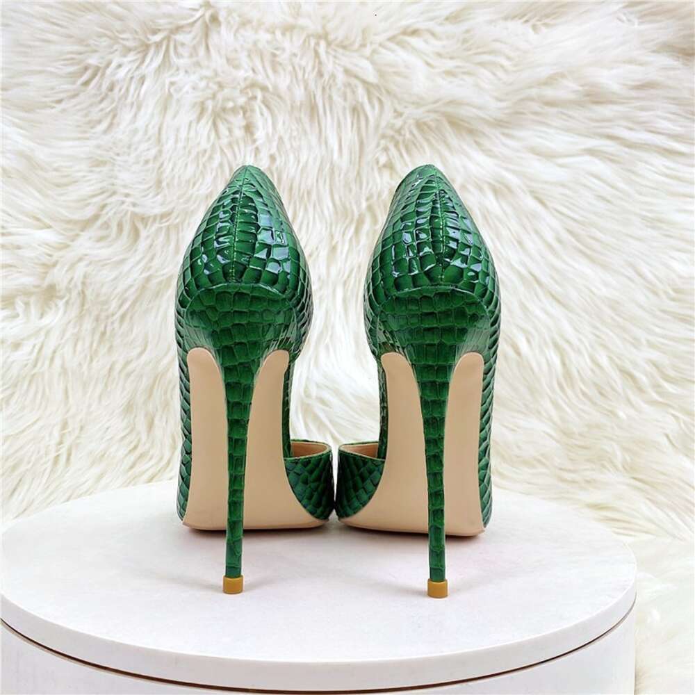 Green Dark Checkered Women's High Heels, Party Shoes, Dresses, Fashionable And Versatile Shoes