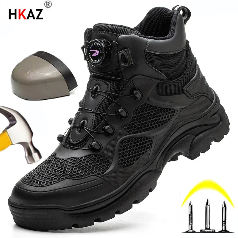 Rotating buckle mens sports shoes protective shoes lightweight safety shoes puncture resistant steel toe work boots 240606