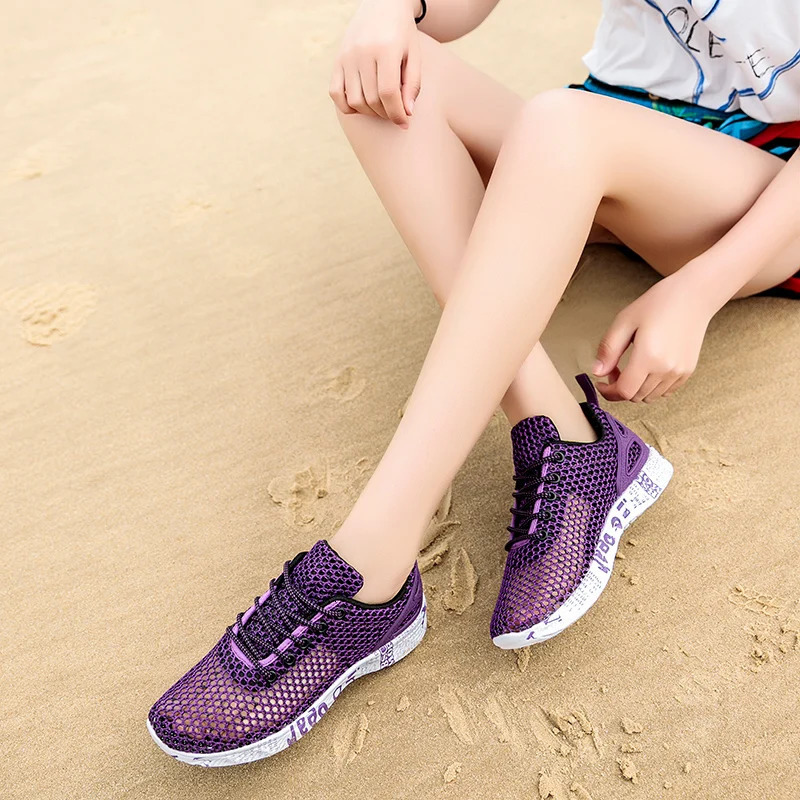 Summer Women Outdoor Sports Shoes Aqua Shoes Man Canyoneering Beach Shoes Black Mesh Sneakers Water Shoes Female Sandals 240606