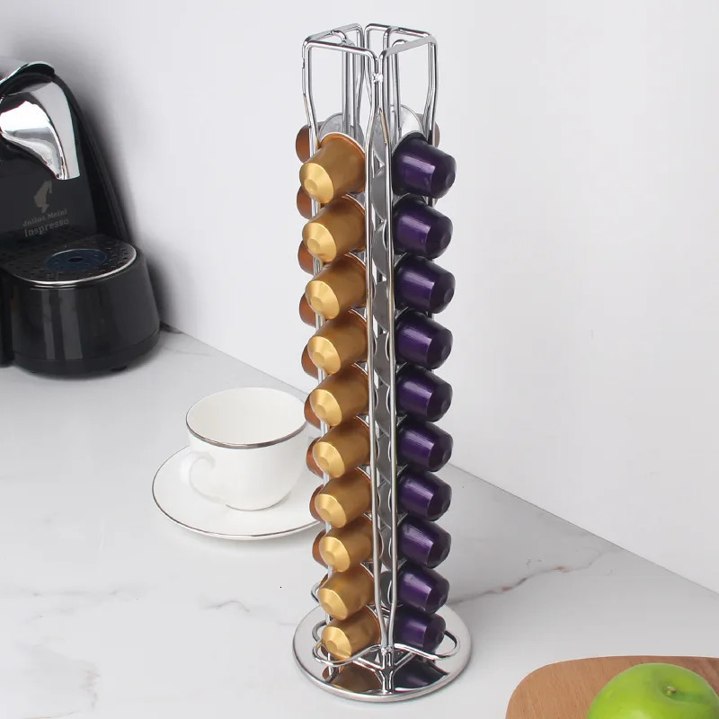 40 Pod Gold Coffee Capsules Nespresso Coffee Pods Holder Rotating Rack Coffee Capsule Stand Storage Shelve Organization Holder 240603