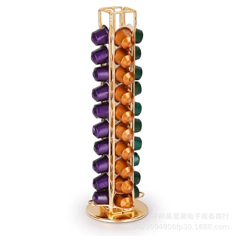 40 Pod Gold Coffee Capsules Nespresso Coffee Pods Holder Rotating Rack Coffee Capsule Stand Storage Shelve Organization Holder 240603