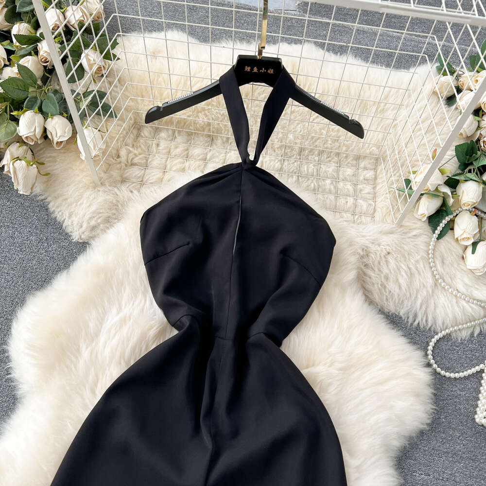 High end feeling senior sister hanging neck jumpsuit for women slim fit long sexy strapless backless fashionable and stylish wide leg pants trendy