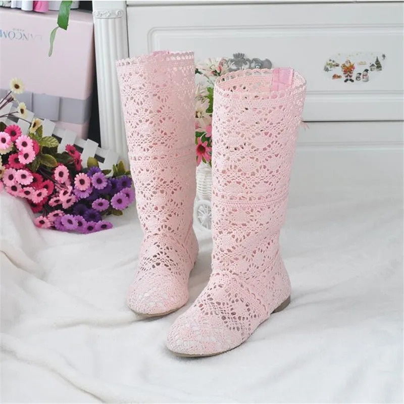 Hollow Boots Breathable Knitted Thread Mesh Fashion High Helps Summer Womens Boots High Helps Womens Shoes 11 Colors 240606