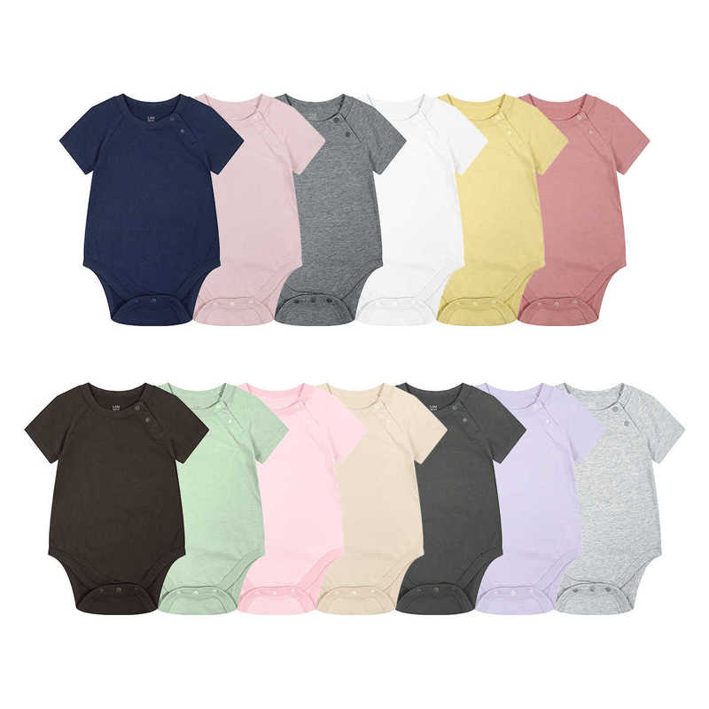 Baby Jumpsuits Baby jumpsuit solid color baby short sleeved bag buttocks jumpsuit pure cotton baby jumpsuit