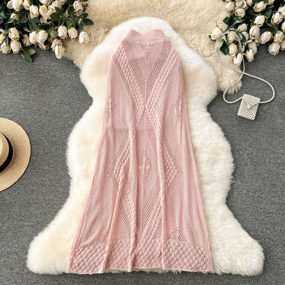 Design inspired hollowed out diamond grid skirt for women high waisted and slim knit A-line skirt with a gentle and trendy drape