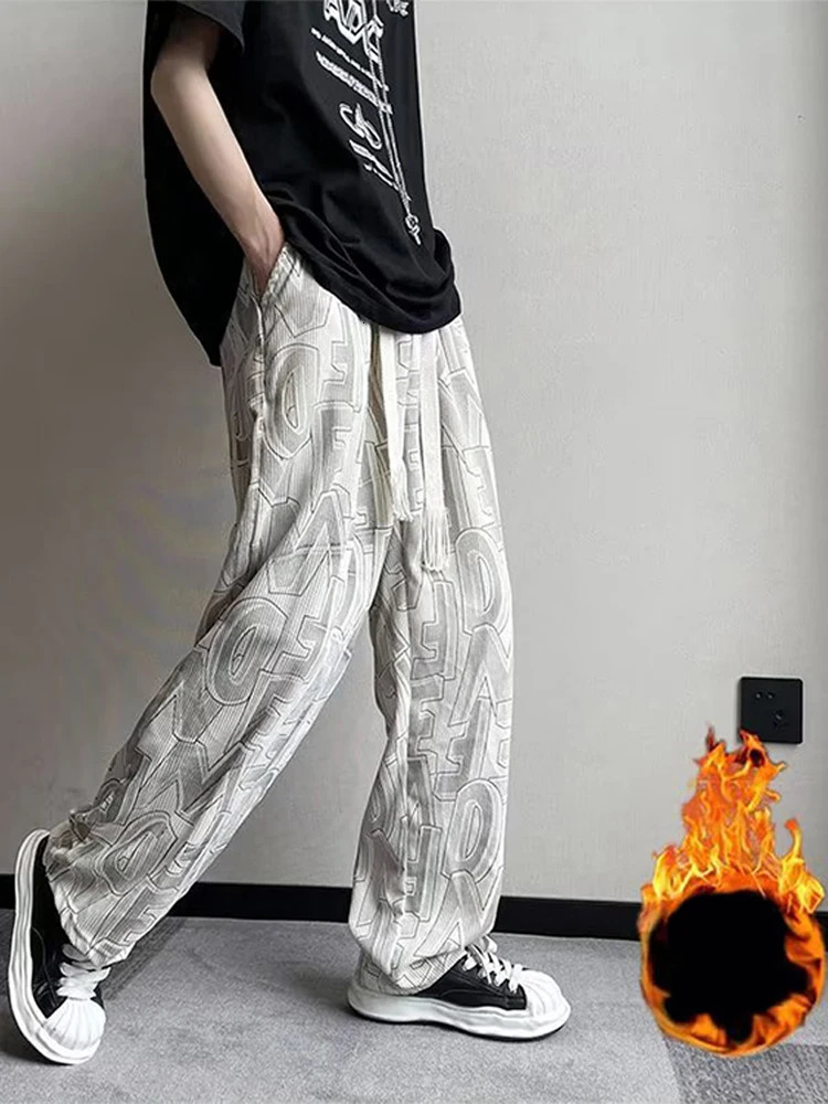 Retro Pants Man Casual Fashion High Street Hip Hop Loose Vintage Sweatpants Men Spring Soft Wide Legs Straight Pant 240527