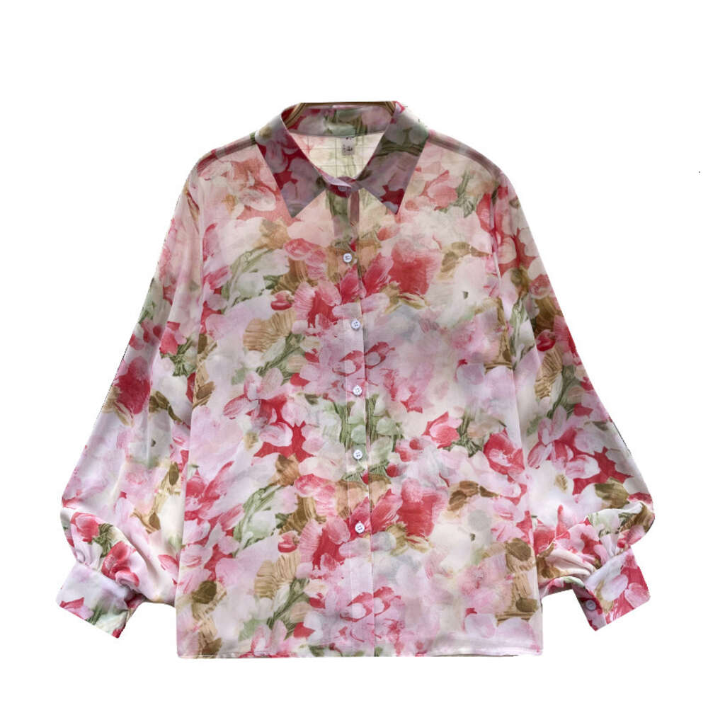 Spring Shirt Womens 2024 New Spring Thin Design with Printed Chiffon Shirt Fashionable and Versatile Top Womens Fashion