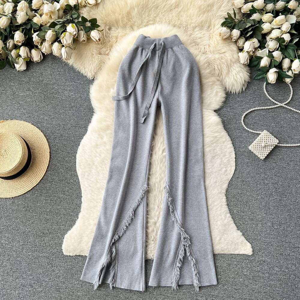 Spicy girl style micro trumpet long pants for women in autumn with a knitted high waisted design that exudes a sense of niche temperament and a sense 