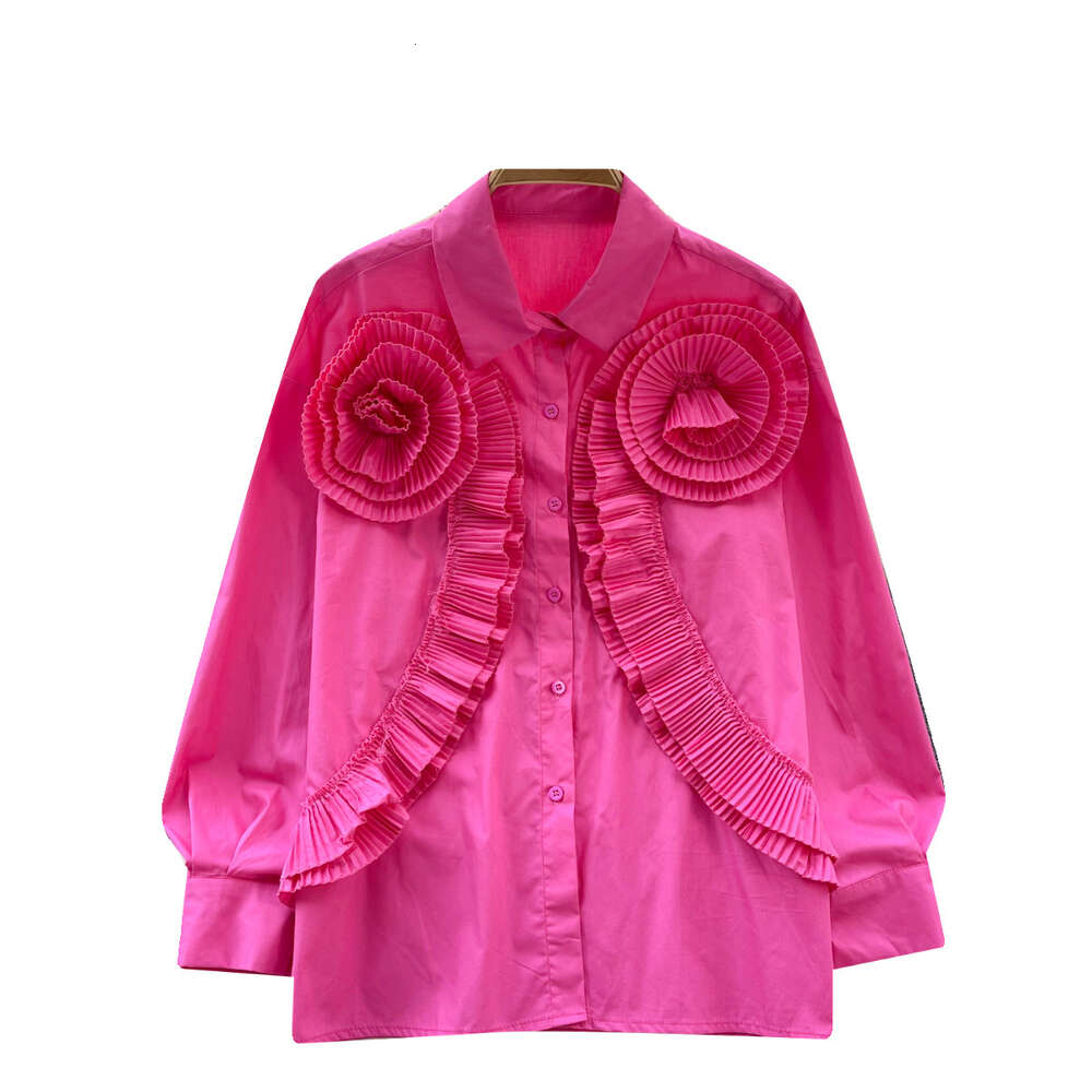 European style shirt womens design with pressure pleats three-dimensional floral and ruffled edges loose and slimming and versatile bubble sleeve top 