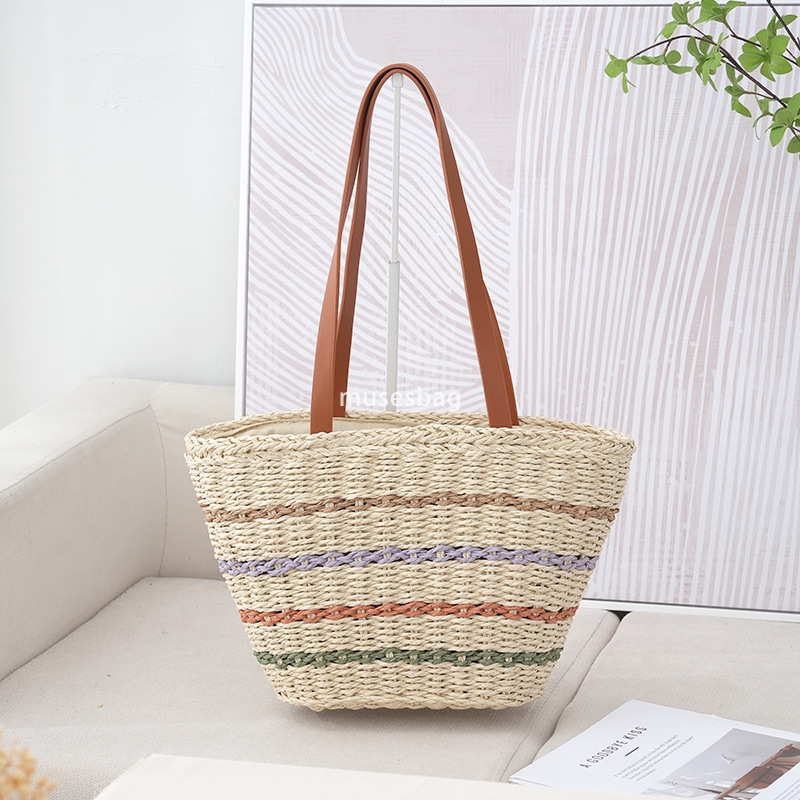 High quality women's fashion classic retro lazy fresh sweet travel new fashion large capacity straw woven bag summer versatile vacation beach tot