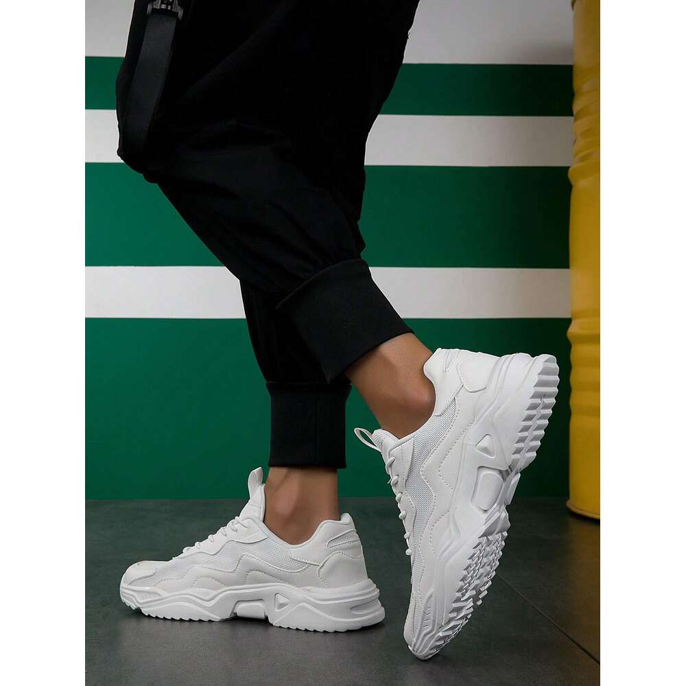 Minimalist Lace Men Up Front Sneakers Sporty Outdoor Fabric Chunky Ddmysaturn