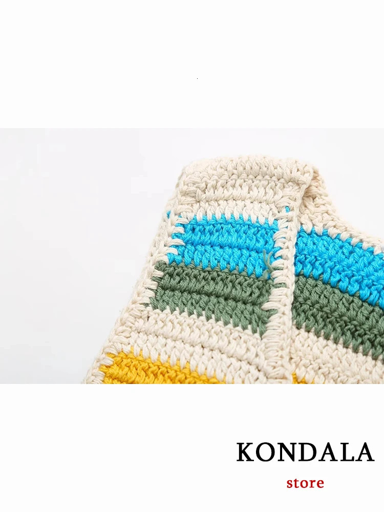 KONDALA Chic Sexy Sweet Rainbow Striped Women Knit Suit Fashion Summer Sleeveless Short Vest Crop Top Beach Lace Shorts 2409