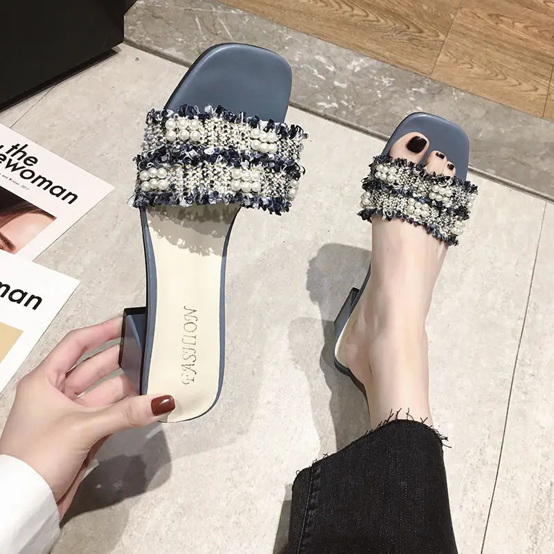 Summer White Crystal Shoes Rhinestone Slippers Work Jewelry Womens Slippers and Womens Sandals Up to 5cm High Heel Sexy Shoes I 240606