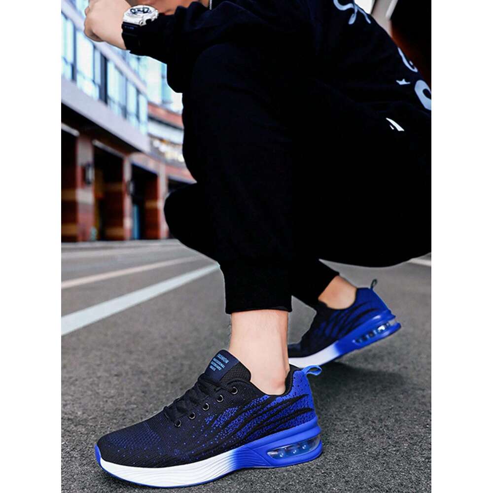 Blocking Men Color Gradient Knit Lace Up Air Cushion Sneakers Comfortable Breathable And Shock Absorbing Running Shoes Suitable For Outdoor Sports Ddm