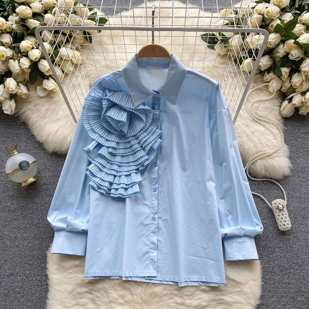 French haute couture shirt for women in autumn three-dimensional flower loose and slimming design unique and light luxury temperament top