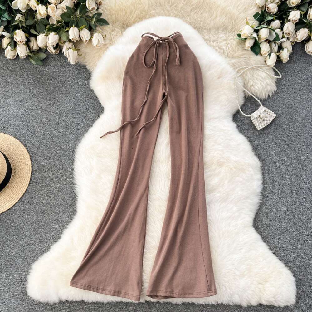 Spicy Girl Wearing Design Sense Tie Up Waist Slimming Slim Fit Bag Hip Long Flare Pants Sexy Yoga Pants