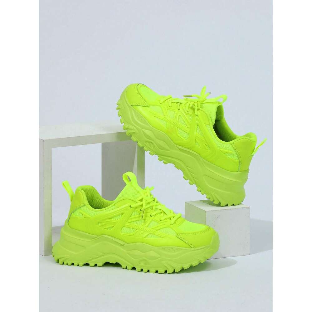 Fluorescent Green Sporty Comfortable Breathable Casual Trendy Classic Walking Height-increasing Wedge & Chunky Shoes, Suitable For Black Friday And Fe