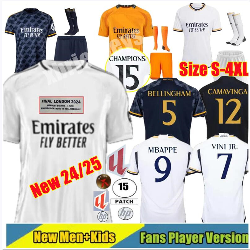 24-25 Real Madrids BELLINGHAM Soccer Jerseys VINI JRs REAL MBAPPE MADRIDS CAMAVINGAs TCHOUAMENIs MODRICs RODRYGO Football Shirt Player Camiseta Men Kids 2024 2025