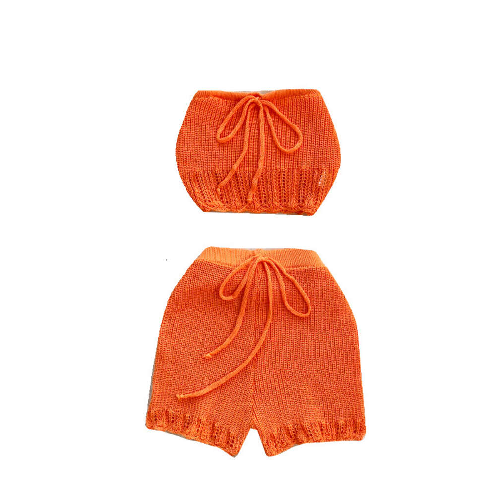 Womens Design Sensory Knitted Shirt with Bra Short Sexy and Versatile Short Spicy Girl Style Two Piece Set Trendy